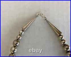 Sterling Silver Bead Necklace Marked Sterling On Cone Ends 21 Long 62.7 Grams