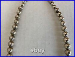 Sterling Silver Bead Necklace Marked Sterling On Cone Ends 21 Long 62.7 Grams