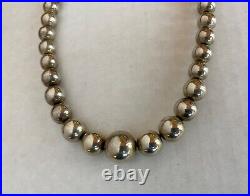 Sterling Silver Bead Necklace Marked Sterling On Cone Ends 21 Long 62.7 Grams