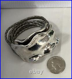 Sterling Silver Bracelet 39 Grams Marked Israel Brutalist Design Magnetic Clasp