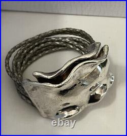 Sterling Silver Bracelet 39 Grams Marked Israel Brutalist Design Magnetic Clasp