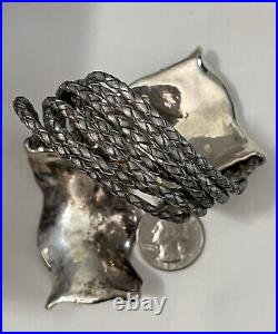 Sterling Silver Bracelet 39 Grams Marked Israel Brutalist Design Magnetic Clasp