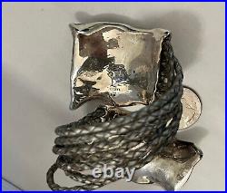 Sterling Silver Bracelet 39 Grams Marked Israel Brutalist Design Magnetic Clasp