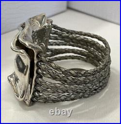 Sterling Silver Bracelet 39 Grams Marked Israel Brutalist Design Magnetic Clasp