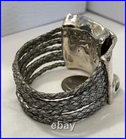 Sterling Silver Bracelet 39 Grams Marked Israel Brutalist Design Magnetic Clasp