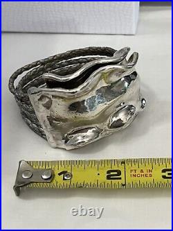 Sterling Silver Bracelet 39 Grams Marked Israel Brutalist Design Magnetic Clasp