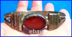 Sterling Silver Carnelian Bangle Bracelet Marked 90k Vintage 28 Grams 1/2 Wide