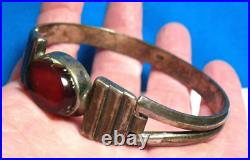 Sterling Silver Carnelian Bangle Bracelet Marked 90k Vintage 28 Grams 1/2 Wide