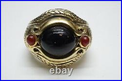 Sterling Silver China 925 Marked Gold Plated Onyx & Garnet Sz 10.5 Ring 25.77g