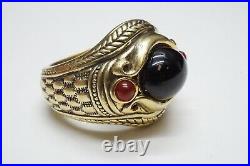 Sterling Silver China 925 Marked Gold Plated Onyx & Garnet Sz 10.5 Ring 25.77g