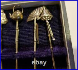 Sterling Silver Cocktail Martini Picks Hors D'oeuvre Forks Asian Themed Marked