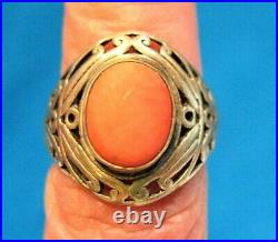 Sterling Silver Coral Ring Band Size 5.5 Signed M. G. 5.6 Grams