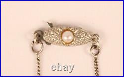 Sterling Silver Deco Style Filigree White Saphire Pendant Necklace