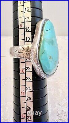 Sterling Silver Detailed Large Turquoise Ring Size 9 Marked 925