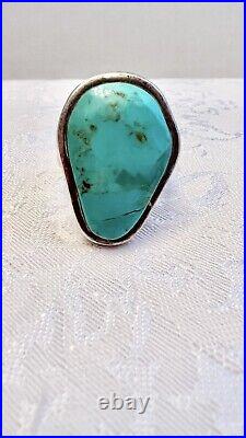 Sterling Silver Detailed Large Turquoise Ring Size 9 Marked 925