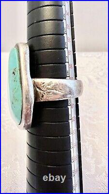 Sterling Silver Detailed Large Turquoise Ring Size 9 Marked 925