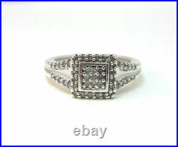 Sterling Silver Diamond Chip Square Ring Marked Sun Size 7