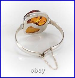 Sterling Silver Egg Yolk and Cognac Amber Modernist Bangle bracelet. Marked 925