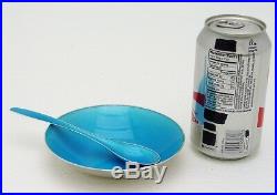Sterling Silver Enamel Serving Bowl & Spoon marked Jacob Tostrup Norway c1950