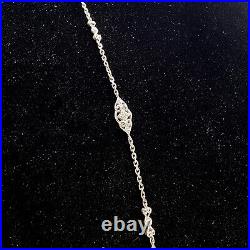Sterling Silver Filigree Diamond Station Necklace 40 Rope Vintage Marked 925