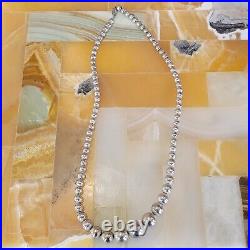 Sterling Silver Graduating Ball Bead Necklace Signed Marked Estate 925