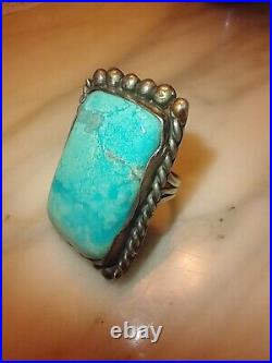 Sterling Silver HUGE Navajo 925 ring marked RR turquoise vintage sz 11 Hand-made