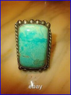 Sterling Silver HUGE Navajo 925 ring marked RR turquoise vintage sz 11 Hand-made