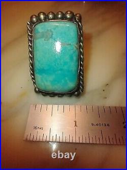 Sterling Silver HUGE Navajo 925 ring marked RR turquoise vintage sz 11 Hand-made