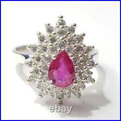 Sterling Silver Heart Cut Natural Ruby Cubic Zirconia Ring Size 7 Marked 3.92g