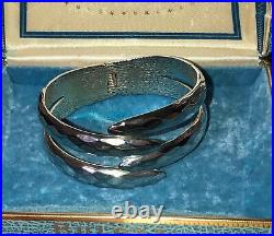 Sterling Silver Hinged Cuff Bangle Bracelet Clamper Vtg Mid Century MOD Taxco
