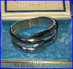 Sterling Silver Hinged Cuff Bangle Bracelet Clamper Vtg Mid Century MOD Taxco