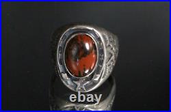 Sterling Silver Horseshoe Jasper Navajo Cab Marked Bell Men's Ring