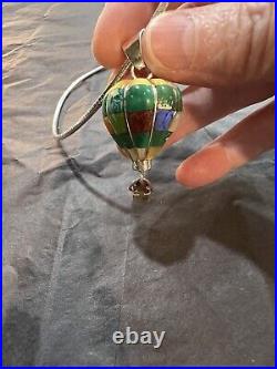 Sterling Silver Hot Air Balloon, Inlaid Stones, Sterling Silver Snake Chain