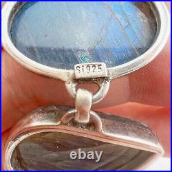 Sterling Silver Labradorite Panel Bracelet Marked SJ 925 Adjustable Read