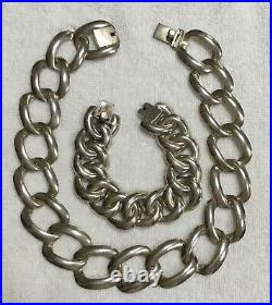 Sterling Silver Large Link Necklace and Bracelet Marked Mexico TC-80, 925