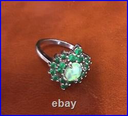 Sterling Silver MARKED 925 Green Opal And Emeralds Ring Size 7