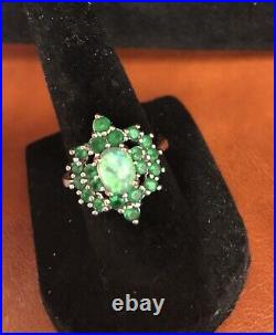 Sterling Silver MARKED 925 Green Opal And Emeralds Ring Size 7