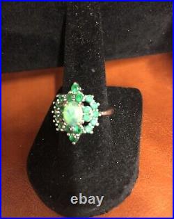 Sterling Silver MARKED 925 Green Opal And Emeralds Ring Size 7