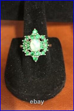 Sterling Silver MARKED 925 Green Opal And Emeralds Ring Size 7