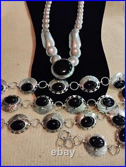 Sterling Silver Mark Jimenez HEAVY 128grams Onyx Pillow Bench Beads Necklace