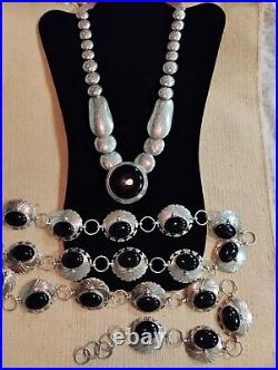 Sterling Silver Mark Jimenez HEAVY 128grams Onyx Pillow Bench Beads Necklace