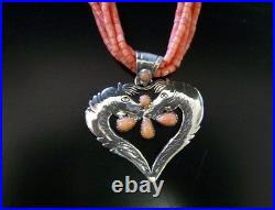 Sterling Silver Mark Yazzie Horse Heart Coral 5 Strand Necklace