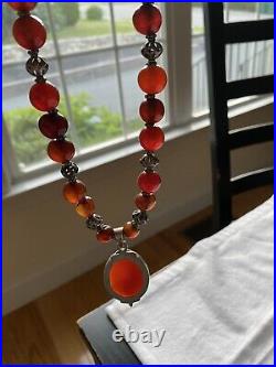 Sterling Silver Marked 925 Ethnographic Carnelian Necklace With Pendant 15inch