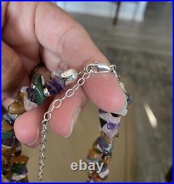 Sterling Silver Marked 925 Genuine Multi Gemstone Chip Double Strand Necklace