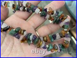 Sterling Silver Marked 925 Genuine Multi Gemstone Chip Double Strand Necklace