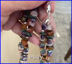 Sterling Silver Marked 925 Genuine Multi Gemstone Chip Double Strand Necklace