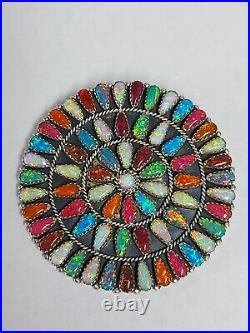 Sterling Silver Marked AB Multi-Color Cluster Pendant And Pin