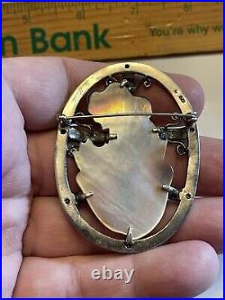 Sterling Silver Marked Mother Of Pearl Woman Brooch Large See Photos