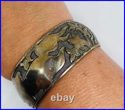 Sterling Silver Marked Vintage Chinese Dragon Wide Cuff Bracelet