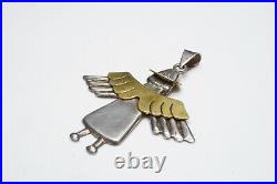 Sterling Silver Mexico 925 HOB Marked Nice Gold Toned 2 1/2 Angel Pendant 11.7g
